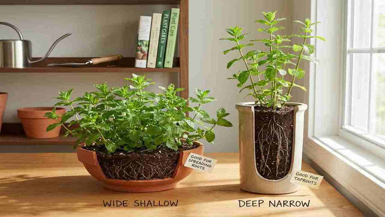 Pot selection for mint plant