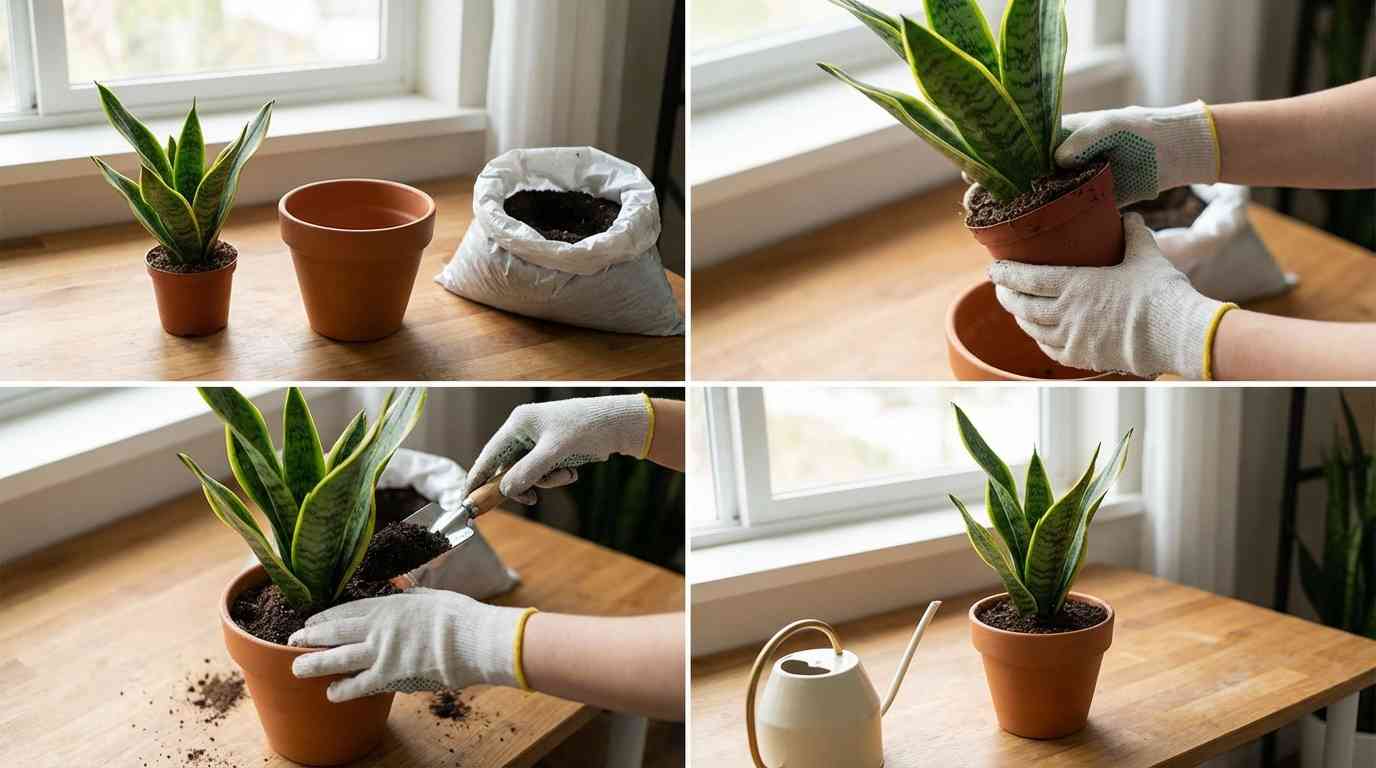 Repotting process for snake plant