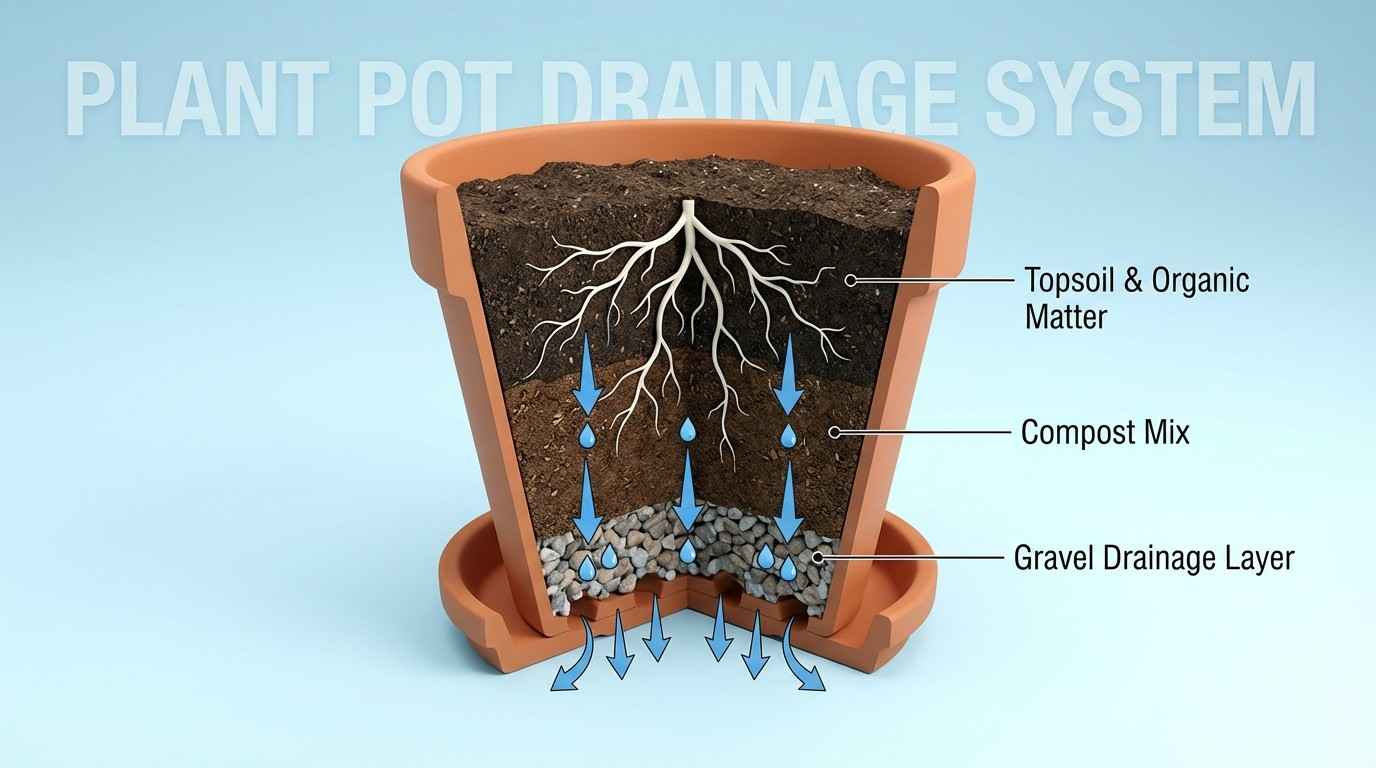 Soil + Drainage Setup for basil plant