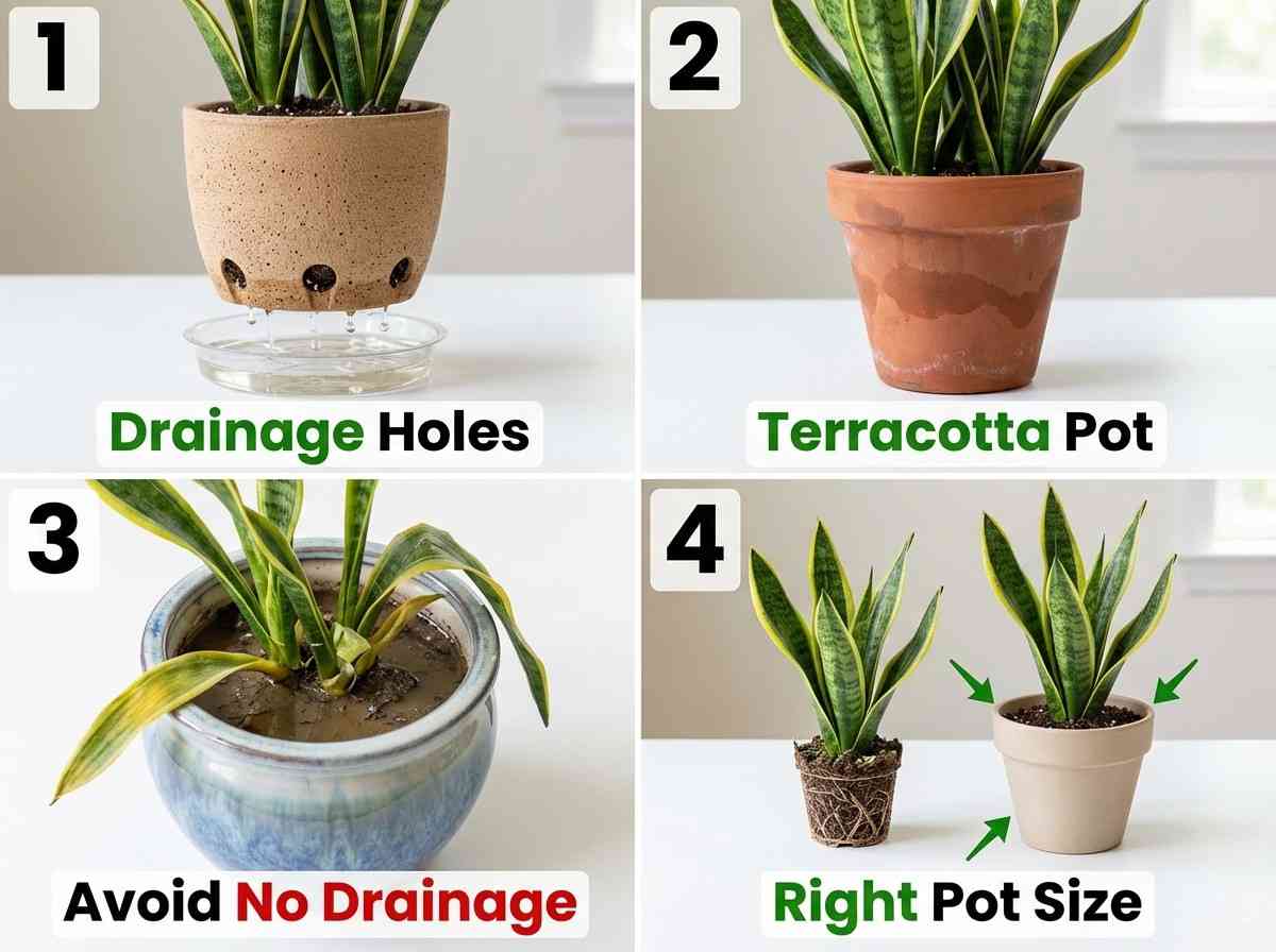 snake plant right pot size and drainage guide