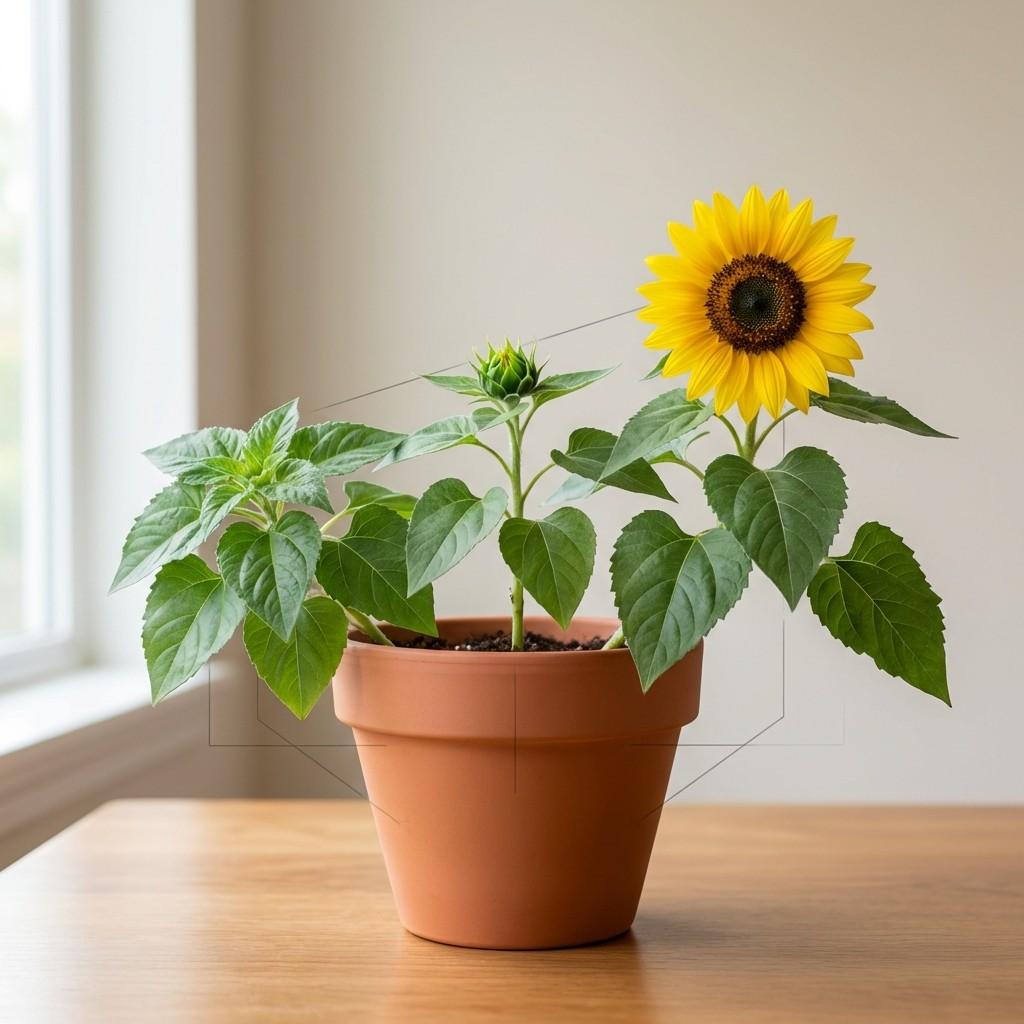 dwarf sunflower growth stages from leaves to bud to full bloom