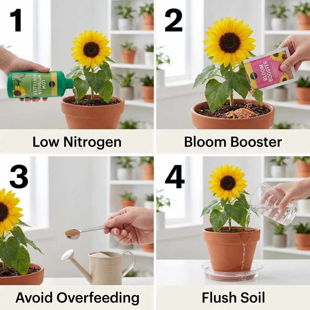 how to fix excess nitrogen in dwarf sunflower with bloom booster and soil flushing