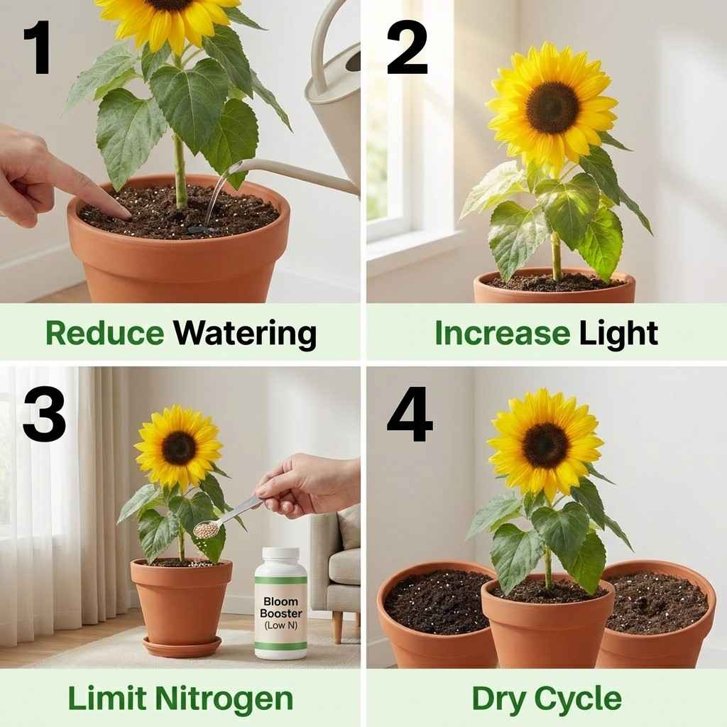 how to fix energy imbalance in dwarf sunflower with controlled watering and light