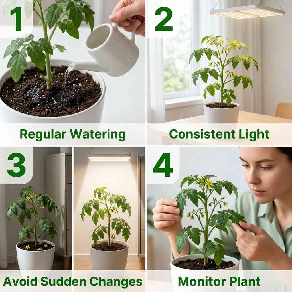 how to prevent flower drop in cherry tomato by maintaining consistent care and monitoring plant