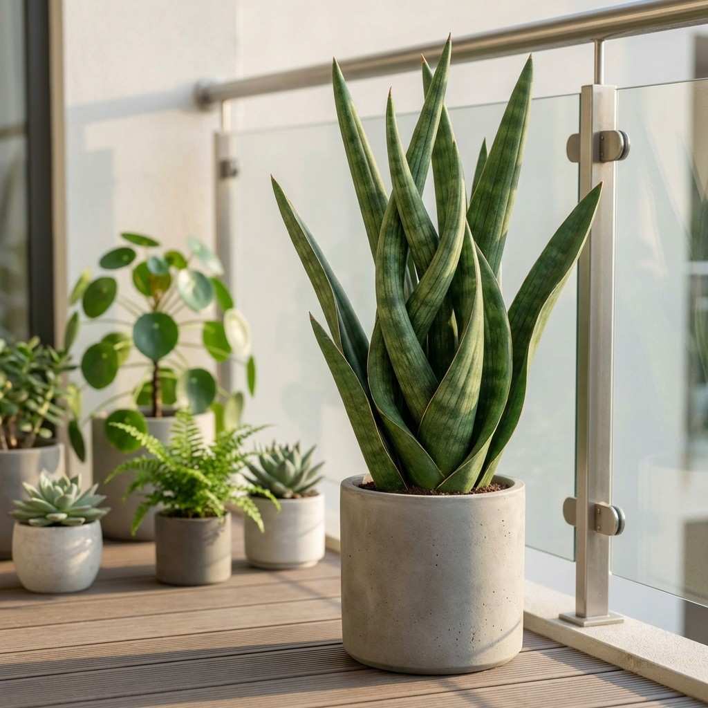 cylindrica spiral snake plant full green leaves in balcony with other plants