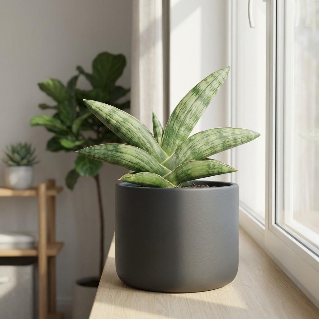 boncel variegated spiral snake plant with compact leaves and light green patterns