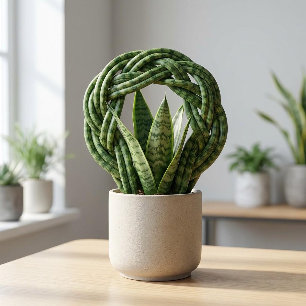 braid crown spiral snake plant with braided green leaves in structured pattern