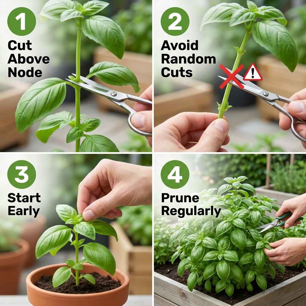 how to prune basil plant correctly for bushy growth with step by step guide