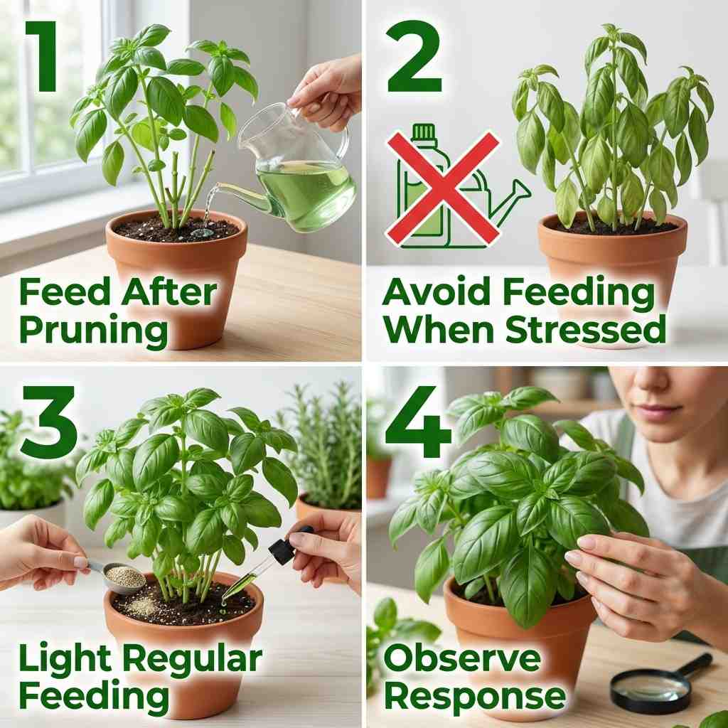 correct fertilizer timing for basil plant with pruning feeding and observation steps