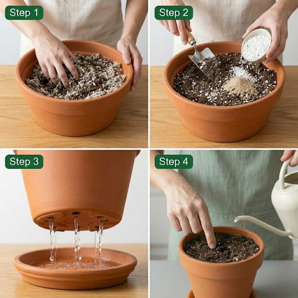 Steps to improve rosemary root health using well draining soil perlite drainage holes and proper watering