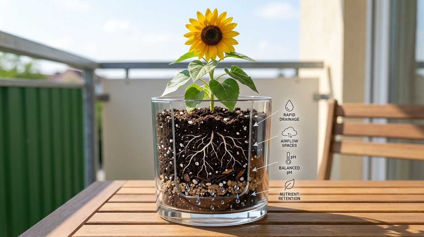 Well-draining and airy soil is key to healthy roots and strong sunflower growth