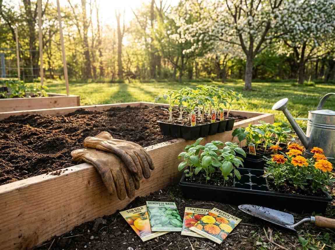 garden beds ready for May planting in USA