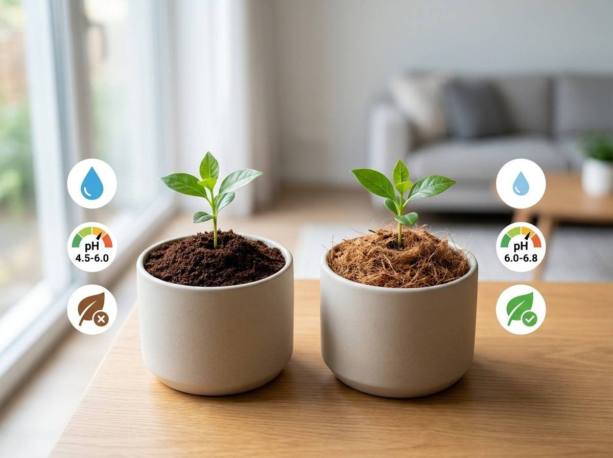 Peat moss and coco coir both retain moisture well, but differ in texture pH and sustainability