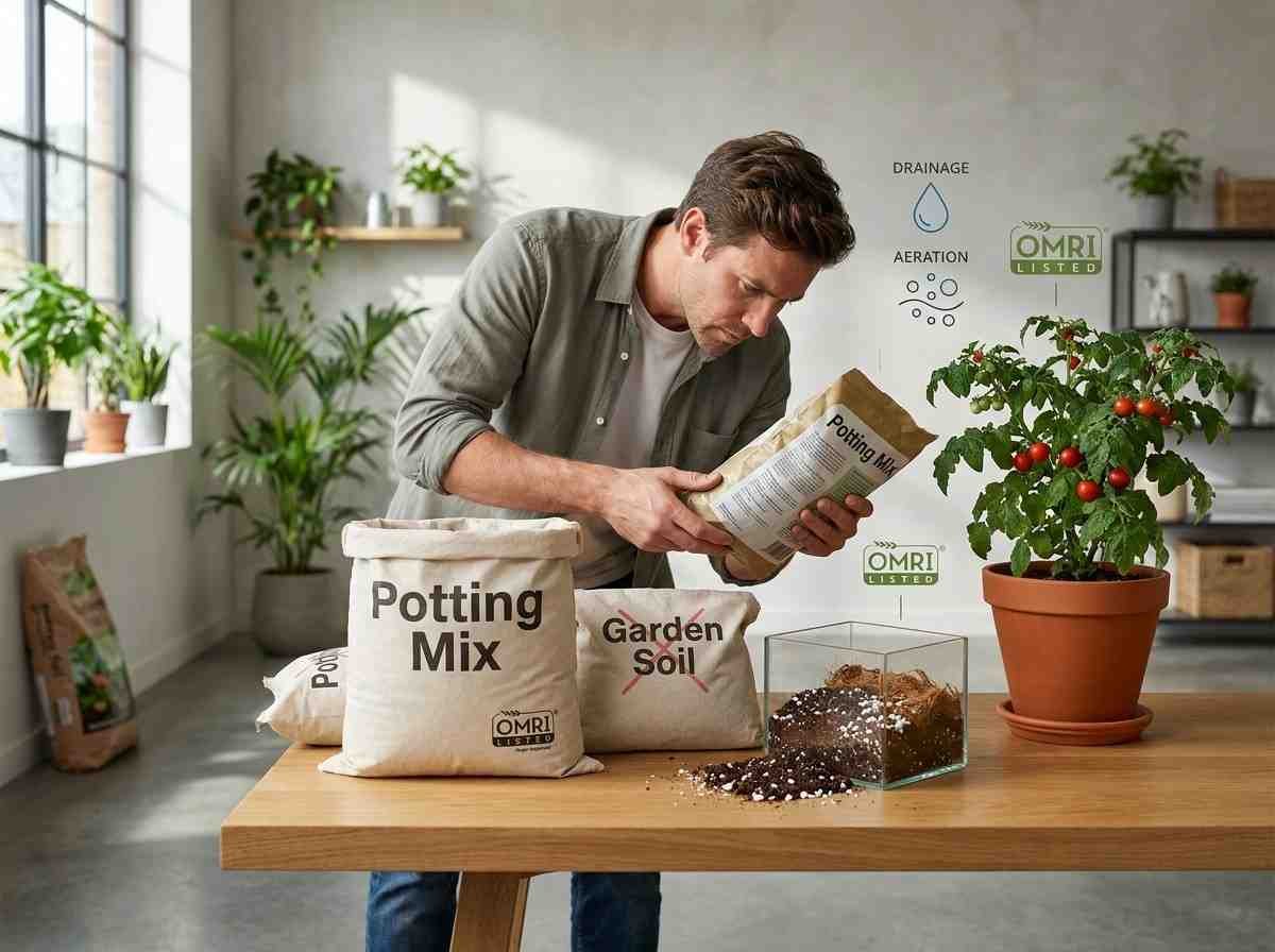 Choose potting mix with good drainage and the right ingredients for healthy indoor vegetables