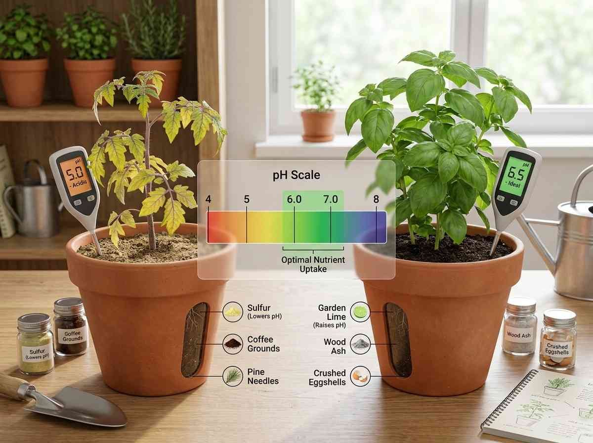 Correct soil pH helps plants absorb nutrients and grow healthy indoors