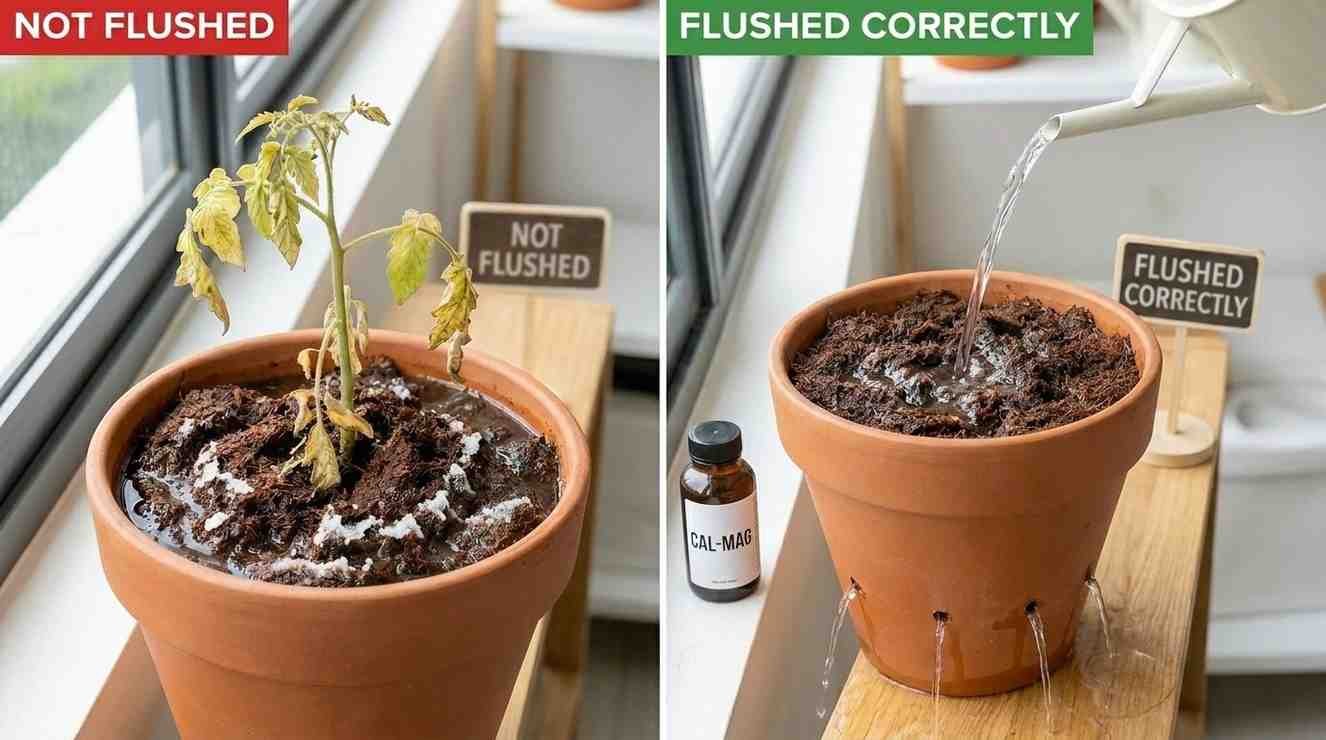 Unflushed coco coir causing nutrient lockout vs properly flushed coco coir for healthy plant growth