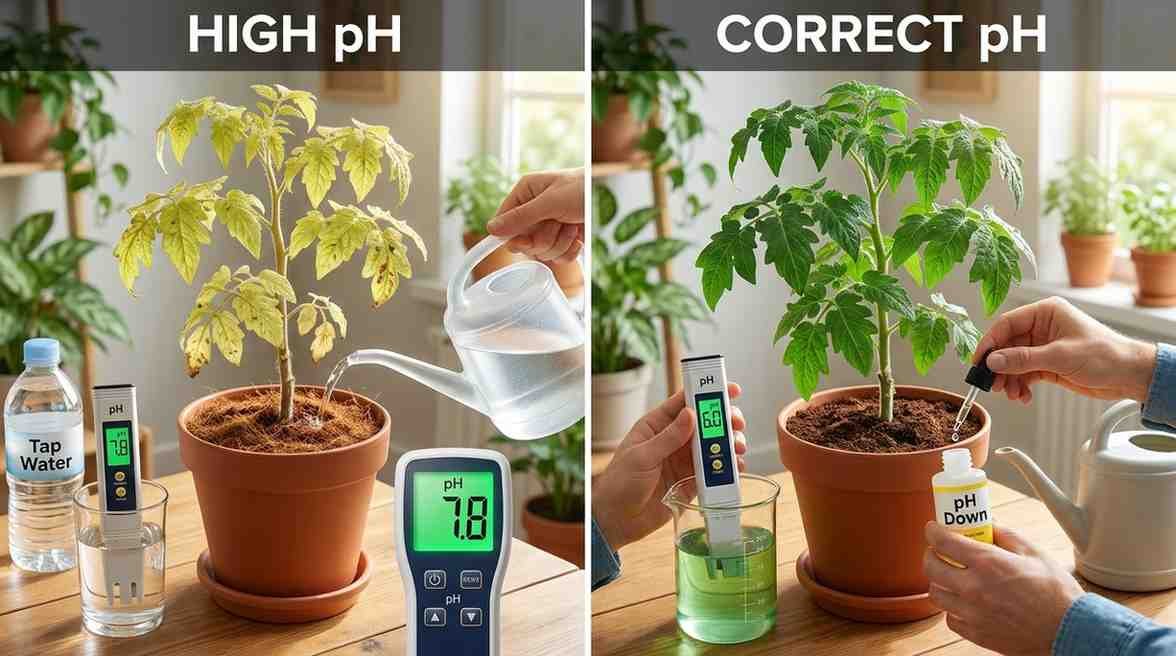 Coco coir pH problem using tap water vs correct pH adjustment with digital meter for healthy plants