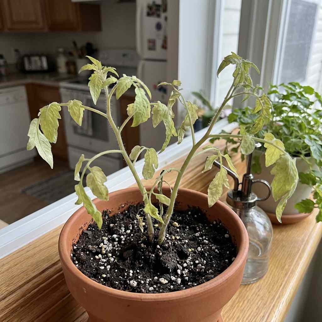 cherry tomato plant not growing despite fertilizer due to nutrient lockout