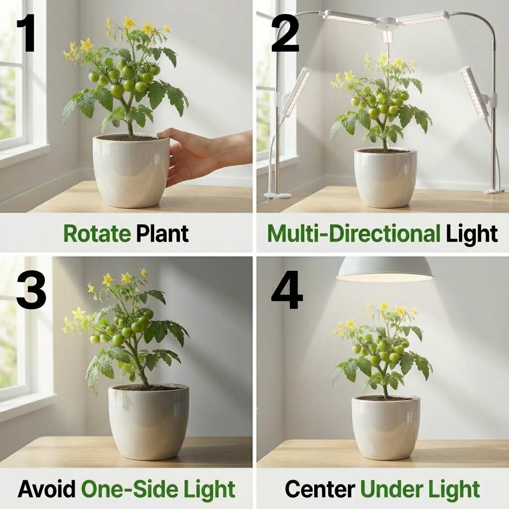 how to fix light direction for cherry tomato by rotating plant and using balanced lighting