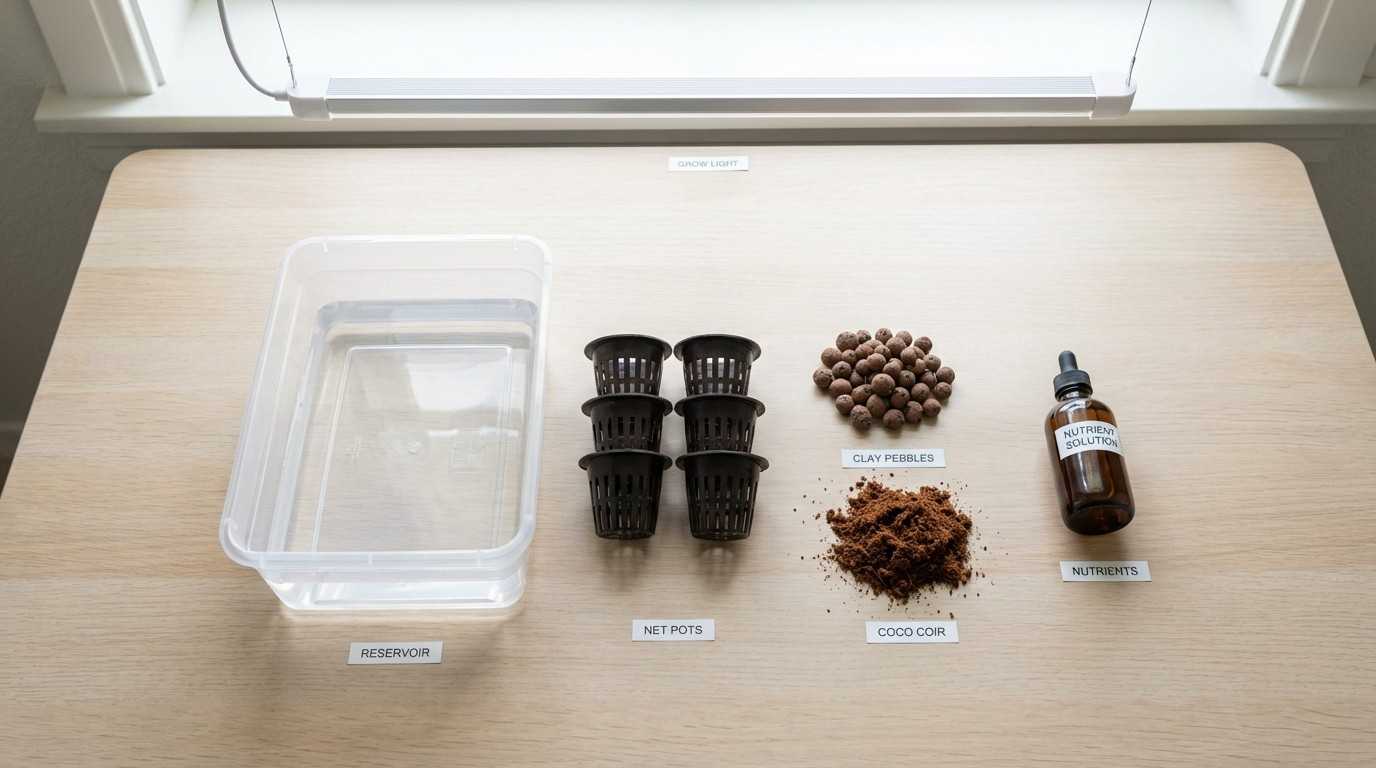 basic hydroponic setup for lettuce with container net pots growing medium and nutrients