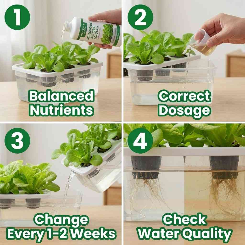 nutrient solution basics for hydroponic lettuce with dosage and water change guide