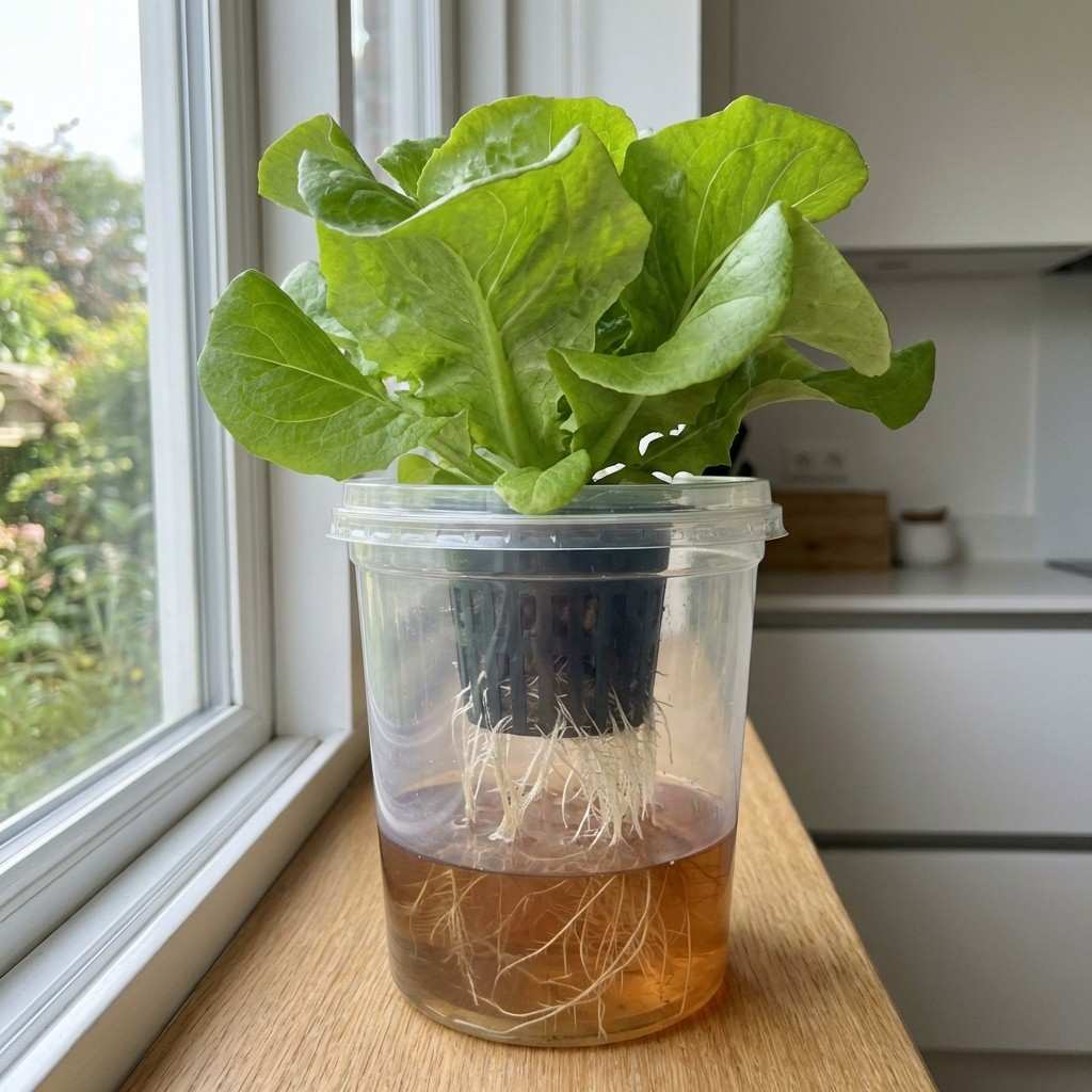 lettuce growing using kratky hydroponic method in simple container setup