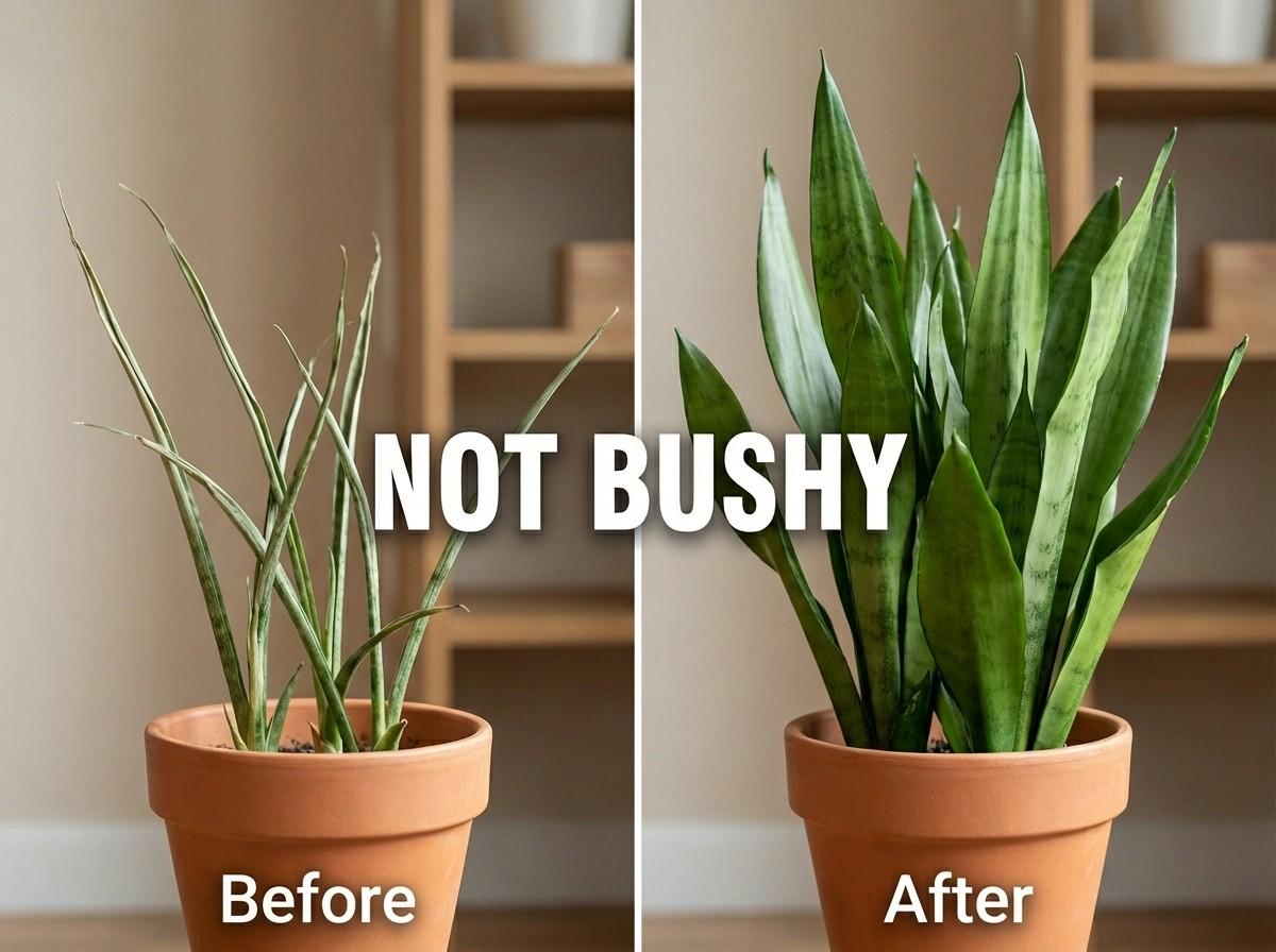 snake plant is not growing bushy vs After rescue full healthy bushy snake plant comparison