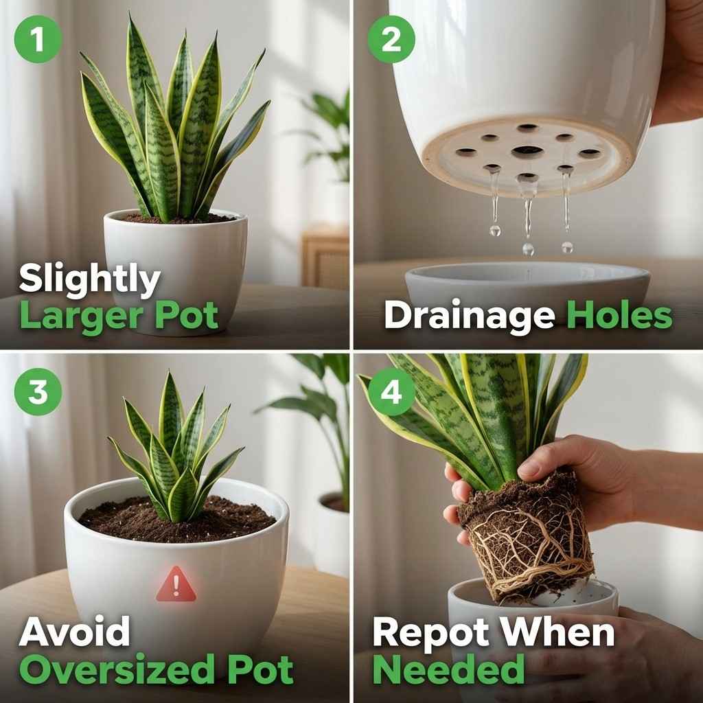 how to choose right pot size for snake plant with drainage and proper fit