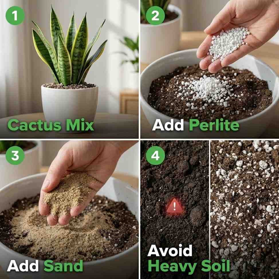 best soil mix for snake plant with perlite sand and well draining cactus mix