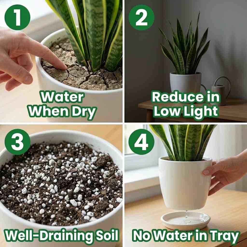 how to fix snake plant watering issues with dry soil check and proper drainage