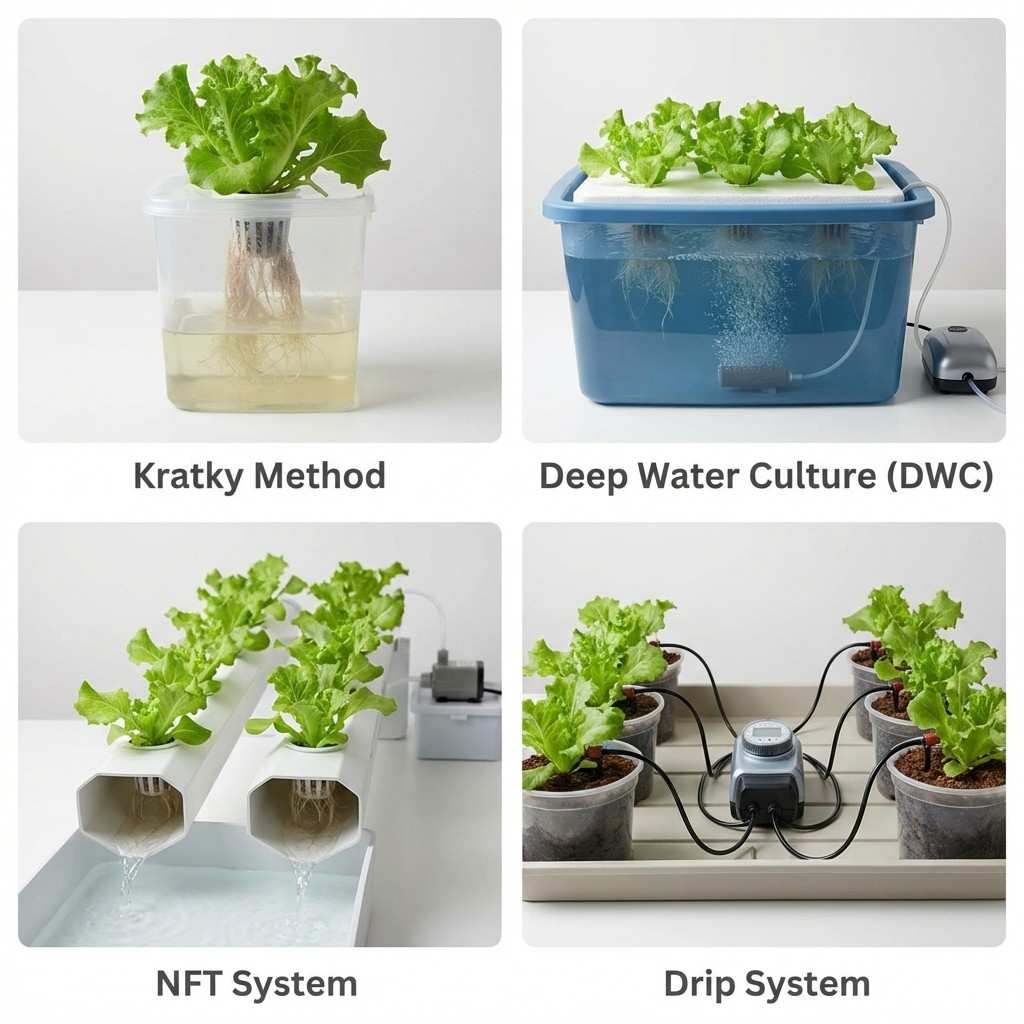 different types of hydroponic systems for lettuce kratky dwc nft drip
